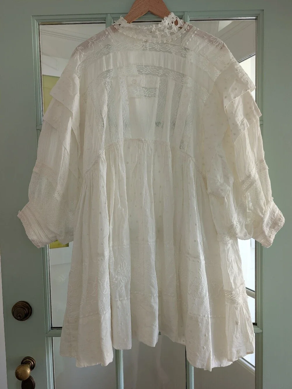 Free People Boho White Lace Tiered Tunic Dress Size Small
